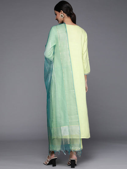 Dhiyona VA Women's Green Pleated Kurta with Trousers & Dupatta