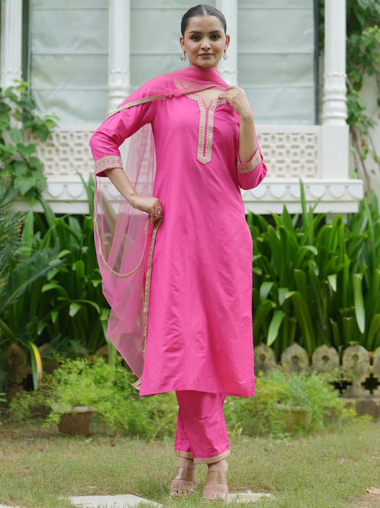 Dhiyona IE Women Embroidered Regular Kurta with Trousers & With Dupatta