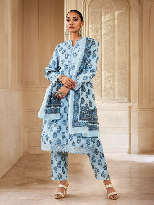 Dhiyona SO Women's Floral Printed Regular Kurta with Trousers & Dupatta