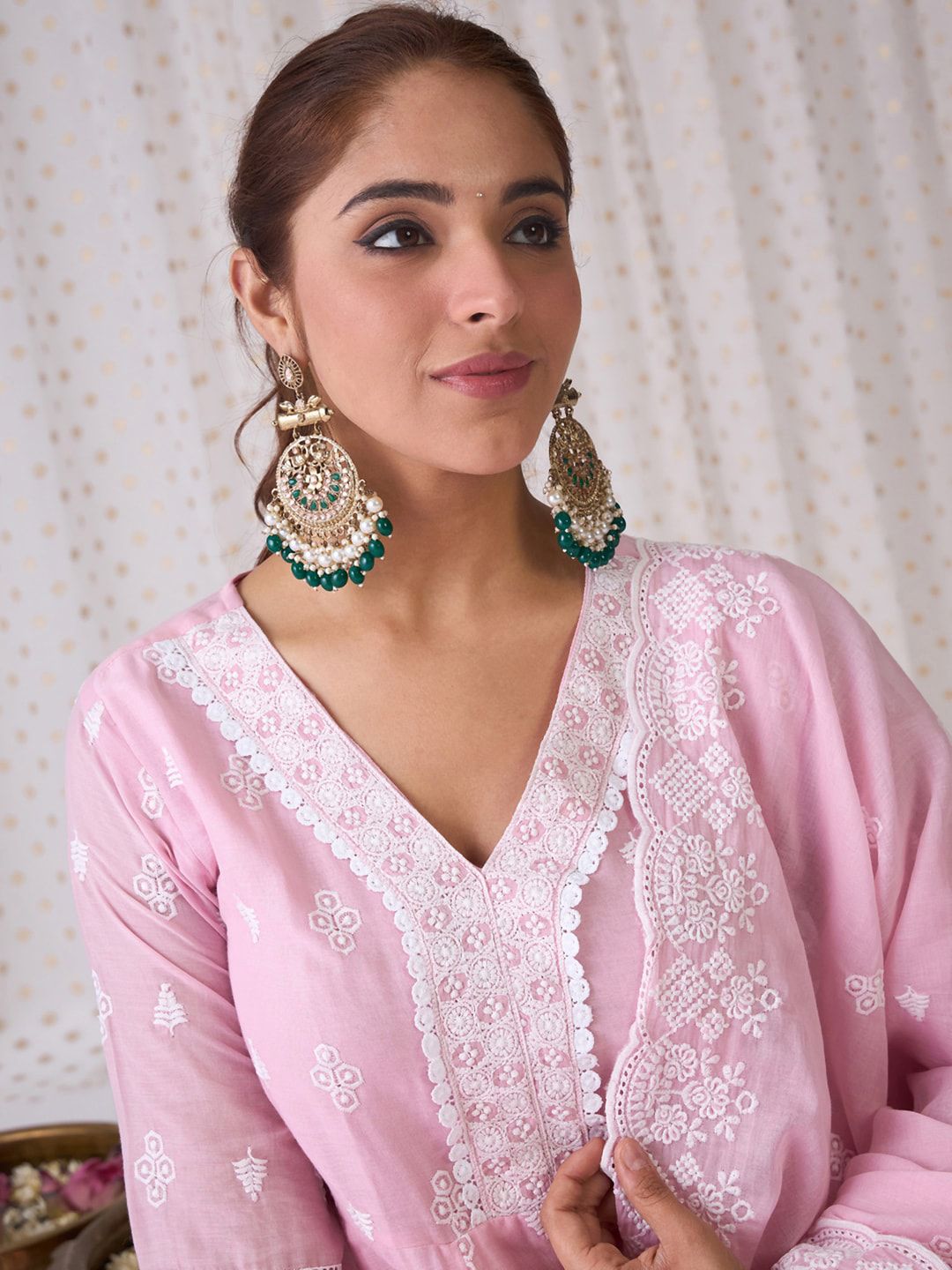 Floral Embroidered Empire Thread Work Pure Cotton A-Line Kurta Set