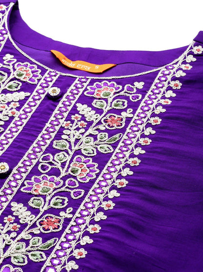 Dhiyona IE Women Floral Embroidered Thread Work Kurta with Trousers & With Dupatta