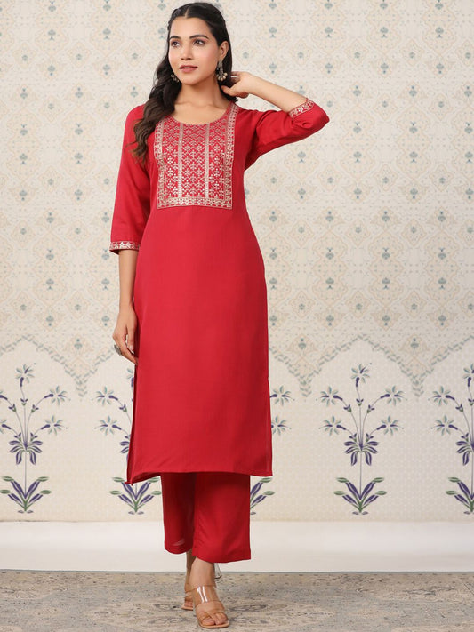 Dhiyona OD  Ethnic Motifs Yoke Design Sequinned Kurta with Trousers