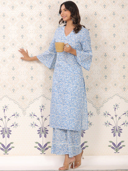 Dhiyona OD  Floral Printed Bell Sleeves Pure Cotton Kurta With Palazzos