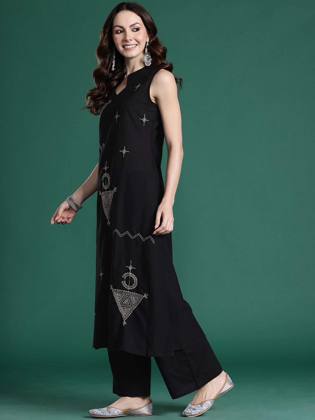 Ethnic Motifs Embroidered Pure Cotton Kurta with Palazzos