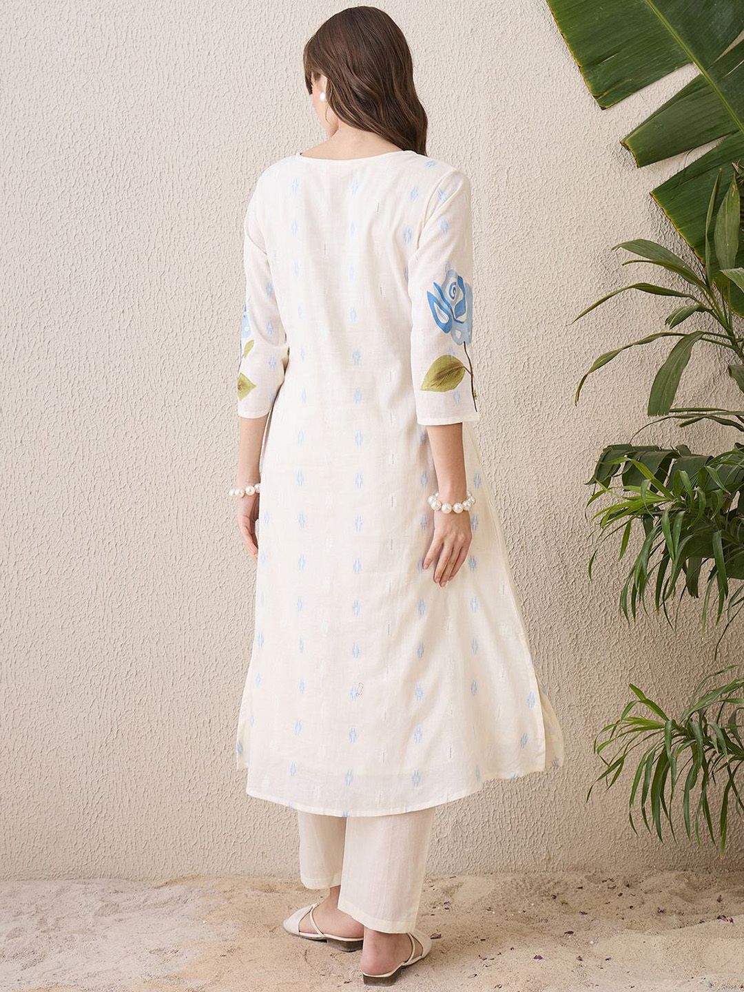 Floral Printed Notch Neck Pure Cotton A-Line Kurta With Trousers