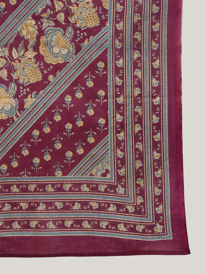 Dhiyona IE Burgundy Floral Printed Mandarin Collar Pure Cotton Kurta with Salwar & Dupatta