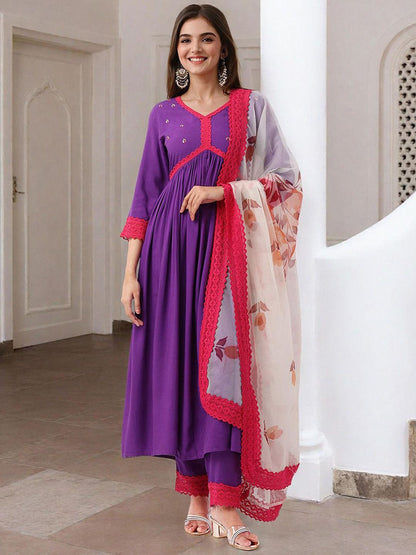 Dhiyona IS Women's Women Printed Regular Kurta with Trousers & With Dupatta