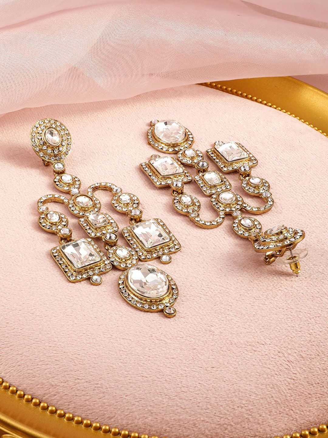 Dhiyona RJ Women's 22K Mehandi Gold-Plated Crystal White Cubic Zirconia Studded Chandelier Earrings