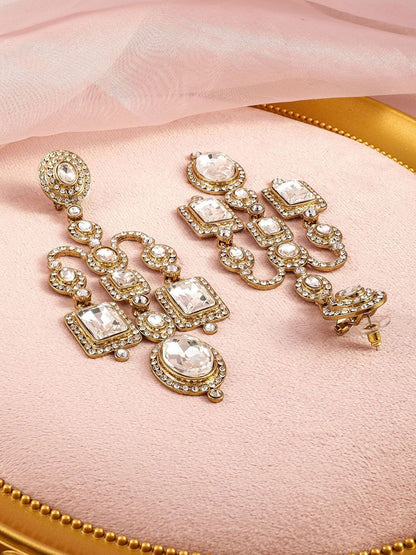 Dhiyona RJ Women's 22K Mehandi Gold-Plated Crystal White Cubic Zirconia Studded Chandelier Earrings