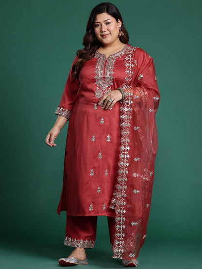 Dhiyona IE Plus Size Ethnic Motifs Embroidered Gotta Patti Kurta Set