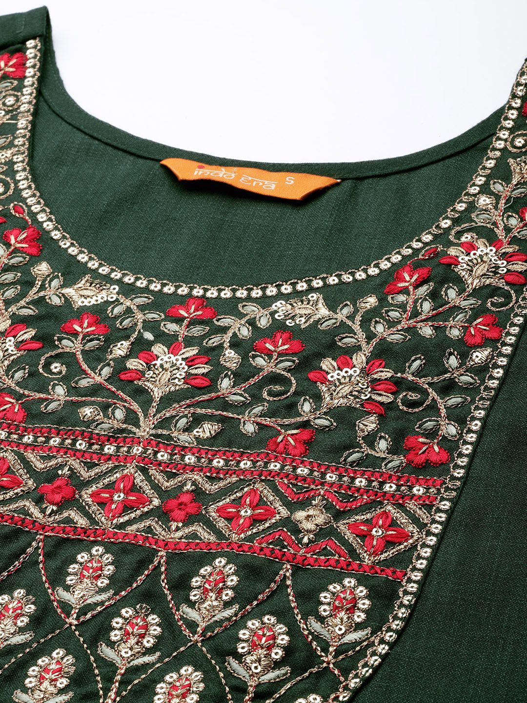 Dhiyona IE Women Green Ethnic Motifs Yoke Design Kurta