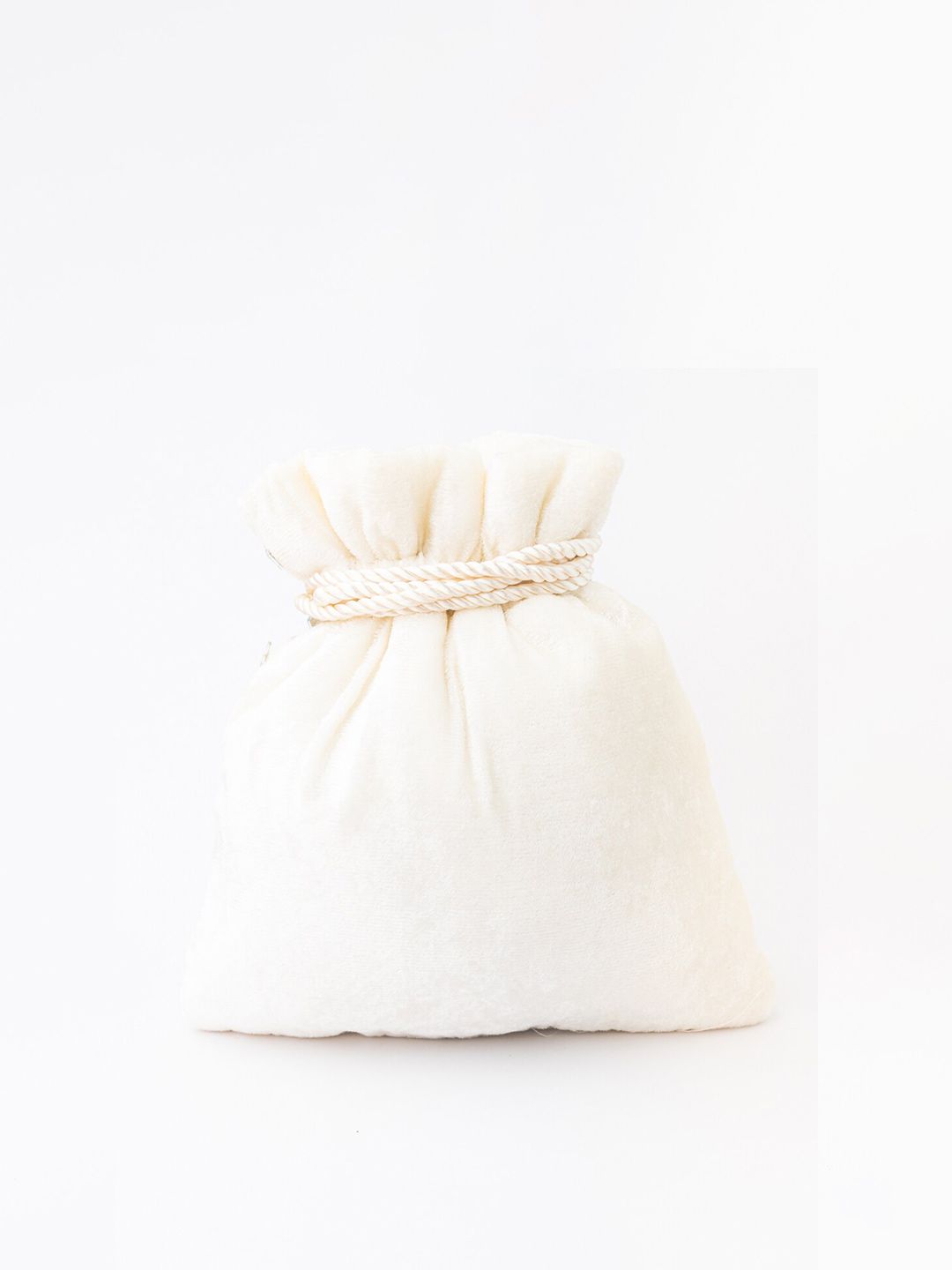 Dhiyona NR White Mirror Work Embroidered Potli Clutch