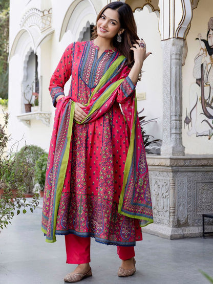 Women Ethnic Motifs Printed Regular Sequinned Pure Cotton Kurta with Trousers & With Dupatta
