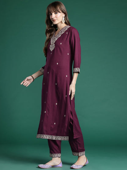 Dhiyona IE Floral Embroidered Kurta With Trousers & Dupatta
