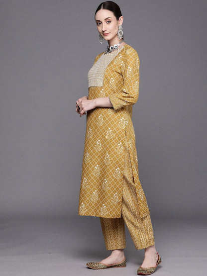 Dhiyona IE Women Ethnic Motifs Printed Regular Thread Work Pure Cotton Kurta with Trousers & With Dupatta