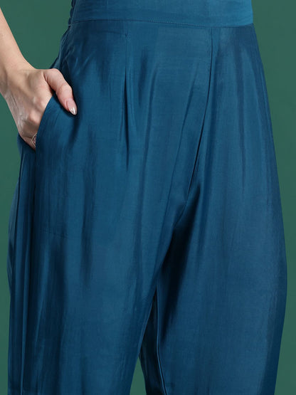 Embroidered Sequinned Kurta with Trousers & With Dupatta