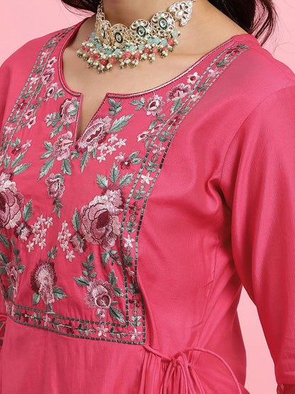 Floral Yoke Design Empire Kurta With Trouser