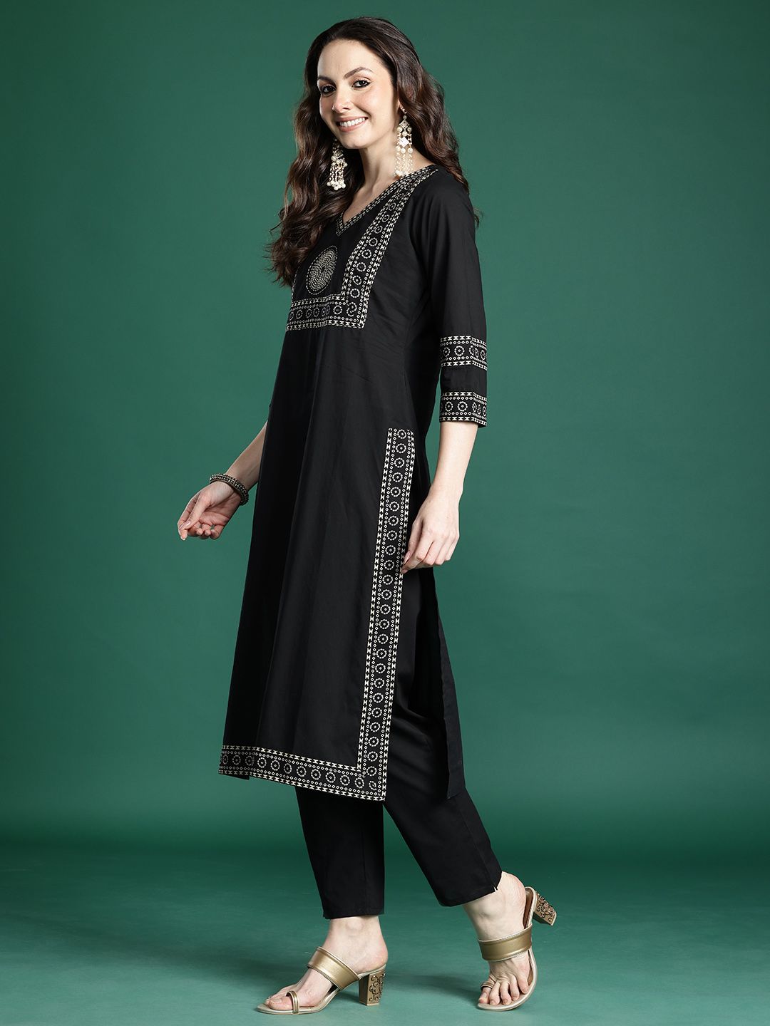 Ethnic Motifs Printed Pure Cotton Kurta with Trousers & Dupatta