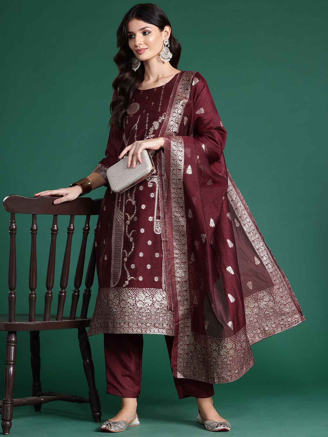 Dhiyona IE Women Ethnic Motifs Regular Kurta with Trousers & With Dupatta