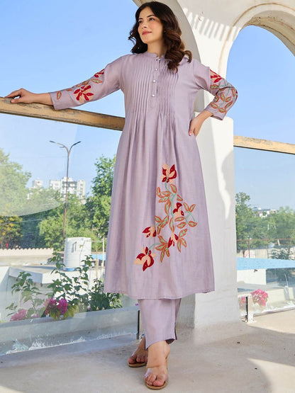 Dhiyona IE Floral Embroidered Pure Cotton Tunic With Trousers Co-Ords