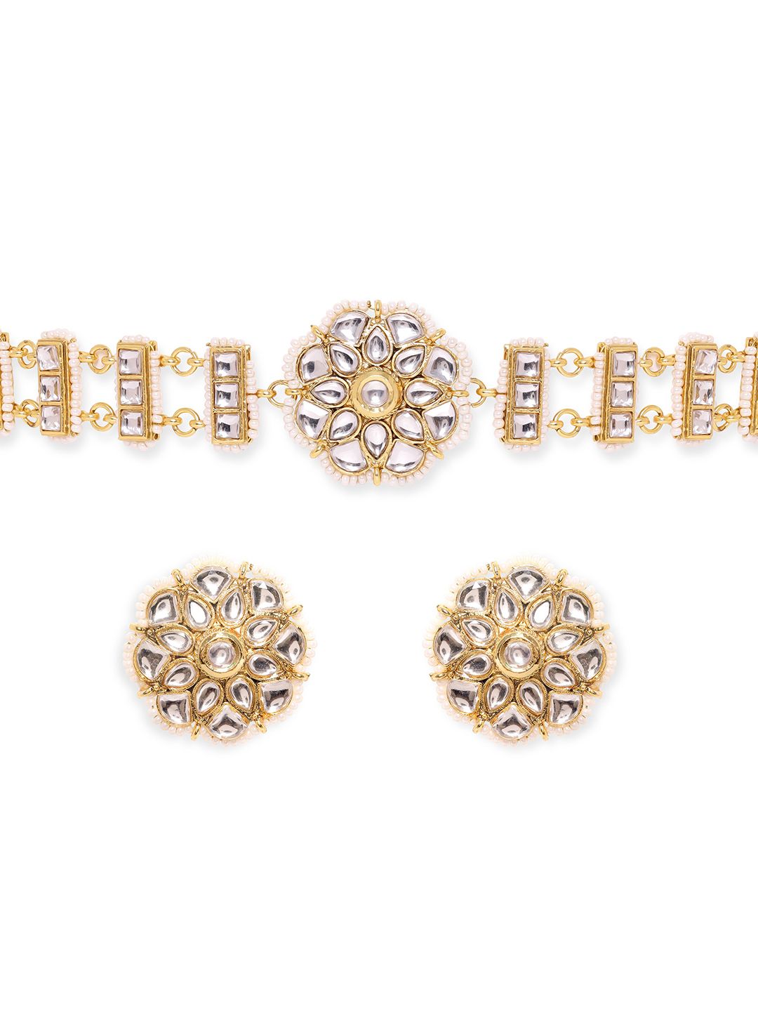 Dhiyona RJ Women's 22K Gold Plated Kundan and Pearl beaded Choker jewelry Set