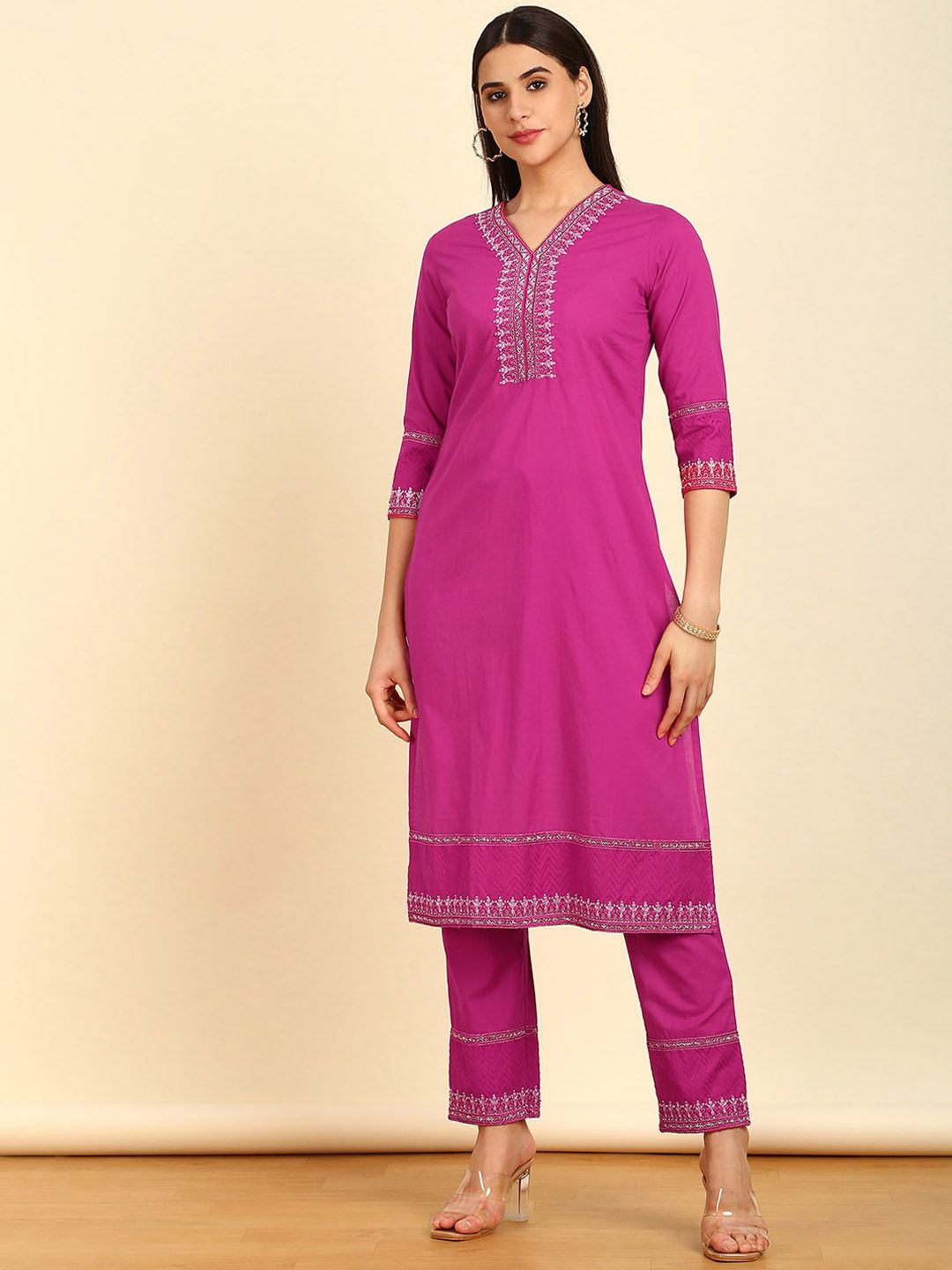 Dhiyona SO Women's Straight Pure Cotton Kurta With Trousers & Dupatta