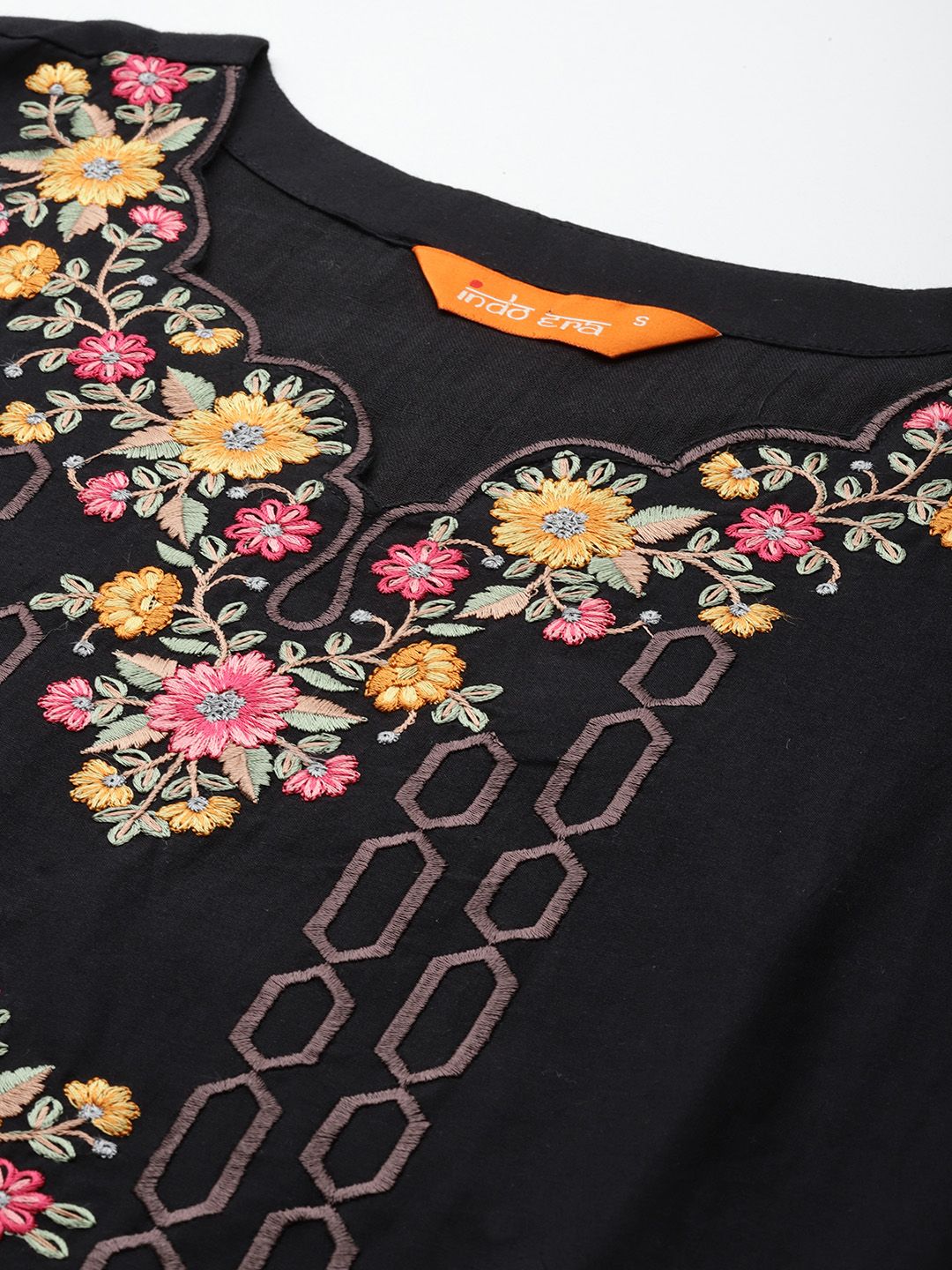 Dhiyona IE Floral Embroidered Pure Cotton Kurta with Trousers & Dupatta