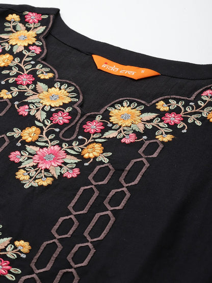 Dhiyona IE Floral Embroidered Pure Cotton Kurta with Trousers & Dupatta