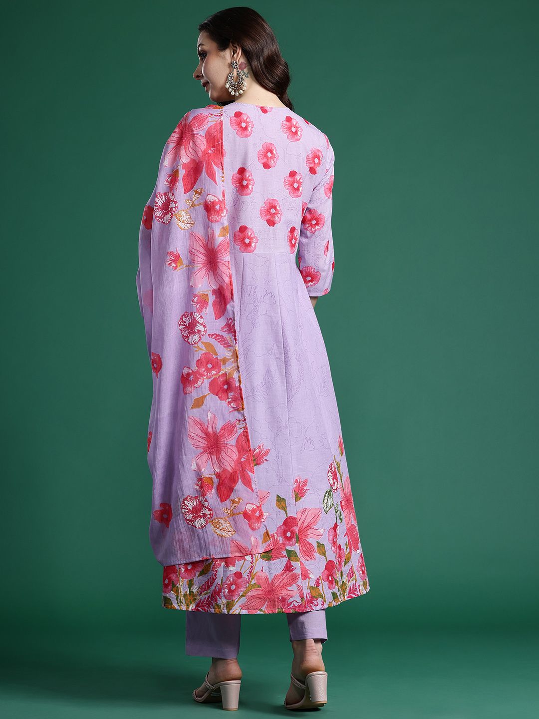 Floral Printed Regular Pure Cotton Kurta with Trousers & Dupatta