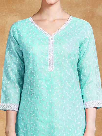 Dhiyona VA Women's Floral Embroidered Regular Thread Work Kurta with Trousers & Dupatta