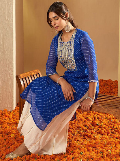 Dhiyona IE Ethnic Motifs Embroidered Gotta Patti Straight Kurta