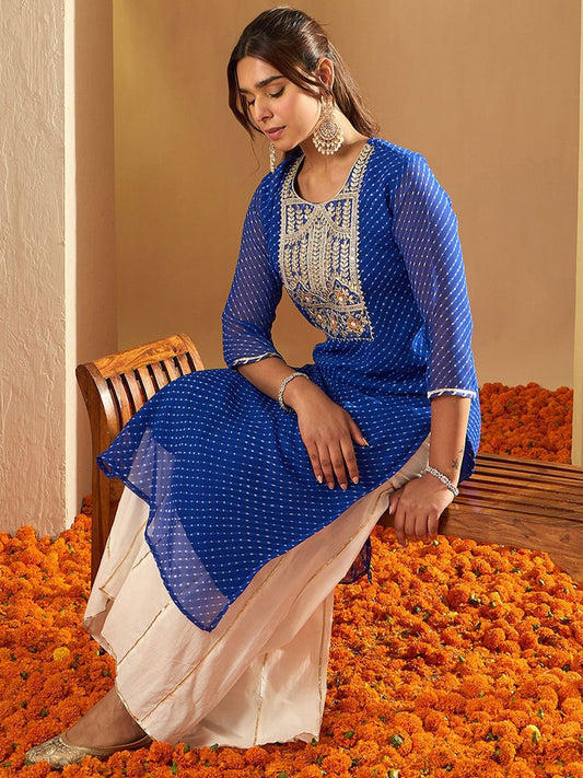 Dhiyona IE Ethnic Motifs Embroidered Gotta Patti Straight Kurta