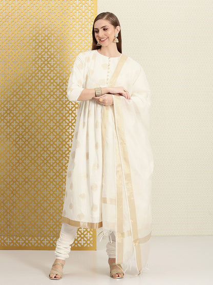 Dhiyona PD Women Women Jashn Paisley Sequinned Pure Cotton Kurta & Churidar With Dupatta