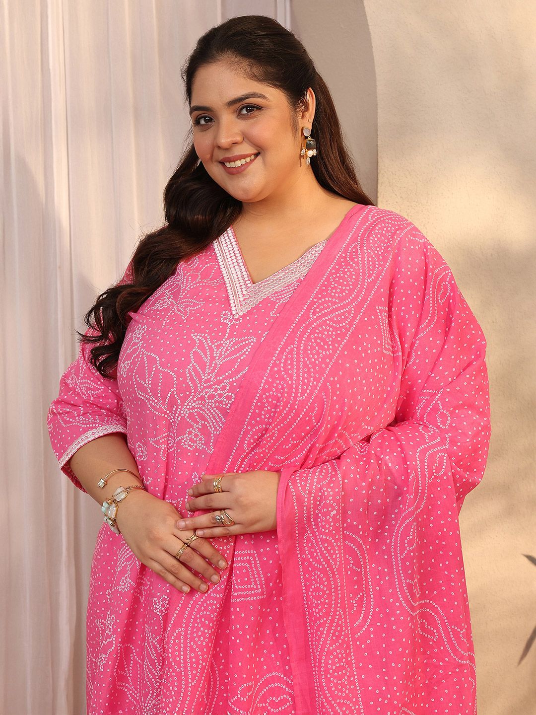 Dhiyona Women's Plus Size Ethnic Motifs Printed Kurta with Trousers & Dupatta