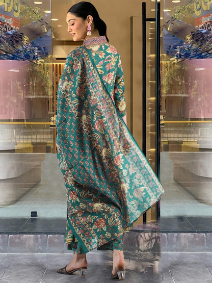 Dhiyona KL Women Floral Printed V-Neck Anarkali Kurta with Palazzos & Dupatta