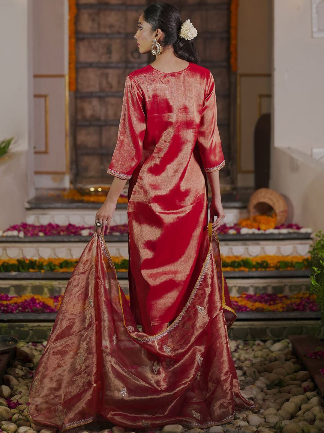 Women Ethnic Motifs Embroidered Sequinned Liva Kurta with Trousers & With Dupatta