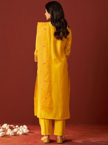 Women Floral Woven Design Kurta with Trousers & Dupatta