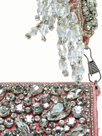 Dhiyona NR Women Rose & White Embroidered Box Clutch