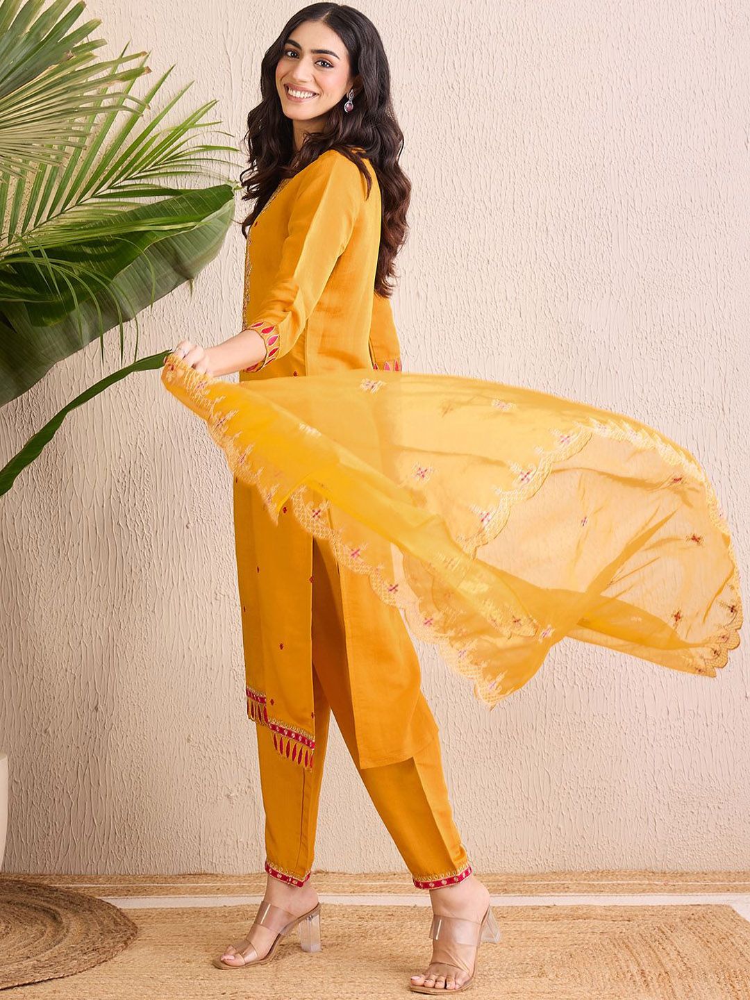 Women Ethnic Motifs Embroidered Regular Gotta Patti Kurta with Trousers & With Dupatta