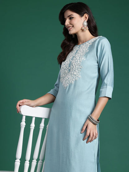 Dhiyona IE Women Ethnic Motifs Yoke Design Regular Thread Work Kurta with Trousers