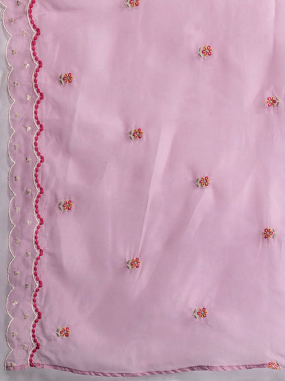 Floral Embroidered Thread Work Kurta with Trousers & With Dupatta