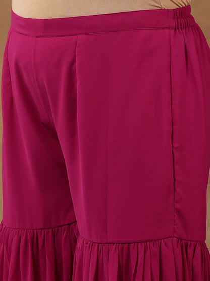 Dhiyona IN Plus Size Embroidered Sequin Georgette Straight Kurta With Sharara & Dupatta