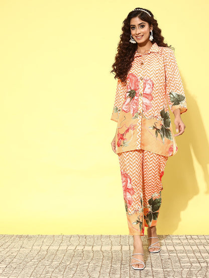 Dhiyona IE Women Printed Shirt with Trousers Co-Ords