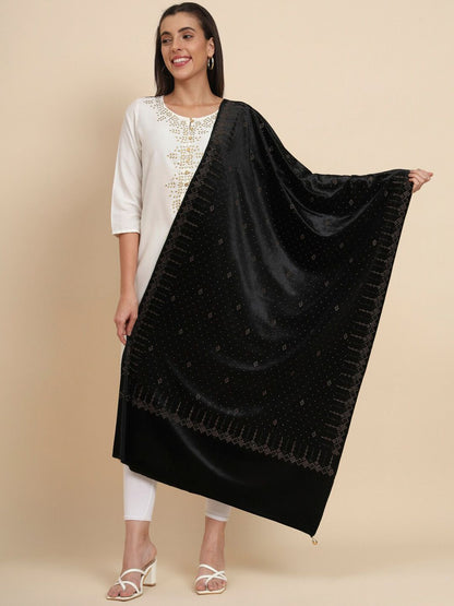 Dhiyona PA Embellished Beads & Stones Velvet Shawl