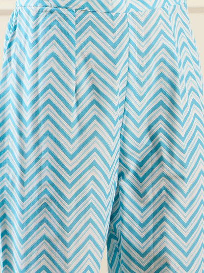 Women Floral Printed Empire Mirror Work Pure Cotton Kurta with Trousers & With Dupatta