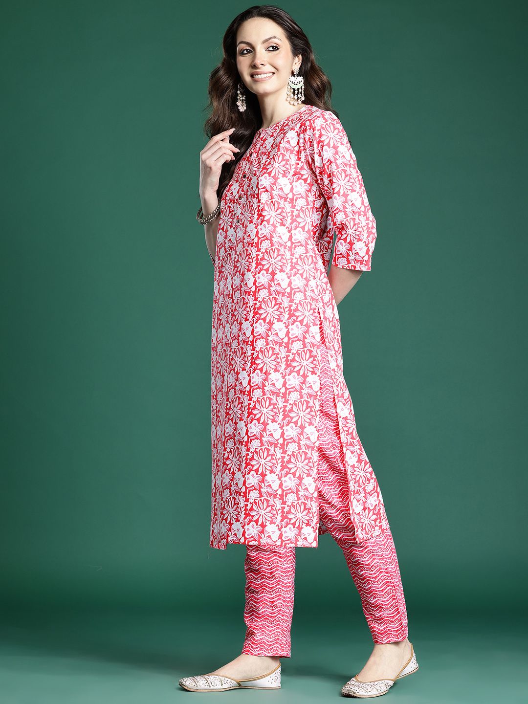 Floral Printed Regular Pure Cotton Kurta with Trousers & Dupatta