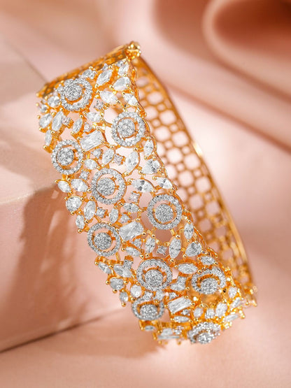 Dhiyona RJ Women's 22K Gold-Plated Cubic Zirconia Studded Floral Filigree Luxe Openable Bracelet