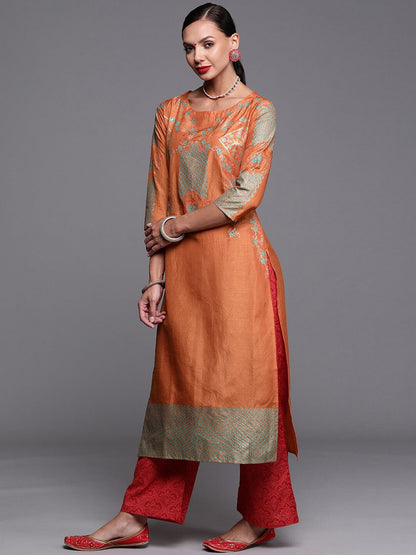 Dhiyona IE Women Boat Neck Ethnic Motifs Printed Straight Kurta