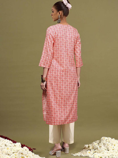 Dhiyona IE Geometric Printed Mirror Work Straight Kurta