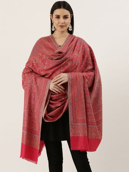 Dhiyona PA Women Pink Woven Design Wool Jamawar Shawl